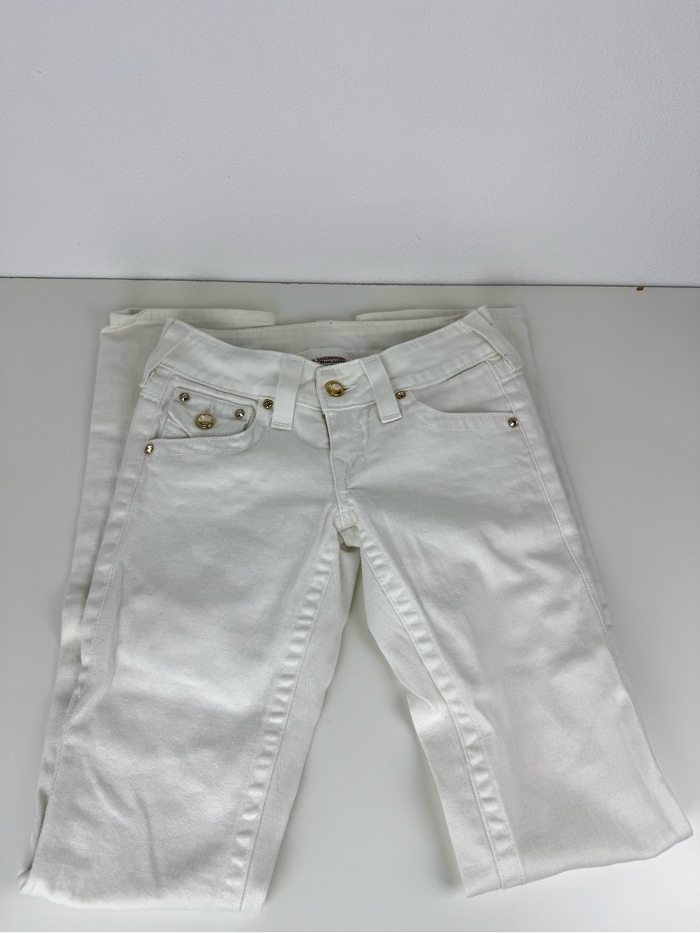 True Religion White Straight Leg Jeans Gold 25